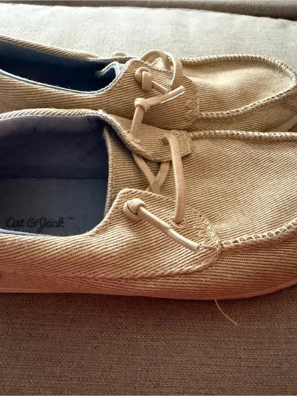 Cat & Jack Beige Canvas Slip-On Kids Sneakers with Blue Lining